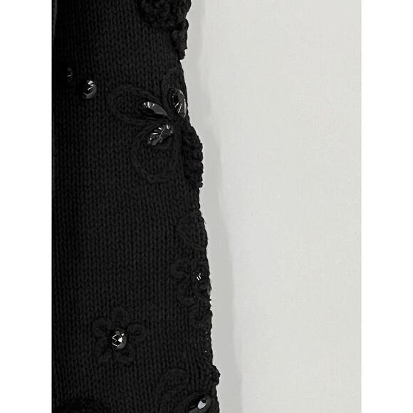 VINTAGE JENNIFER REED HAND KNIT PETITE SMALL BLACK SEQUIN EMBELLISHED SWEATER - Picture 5 of 9